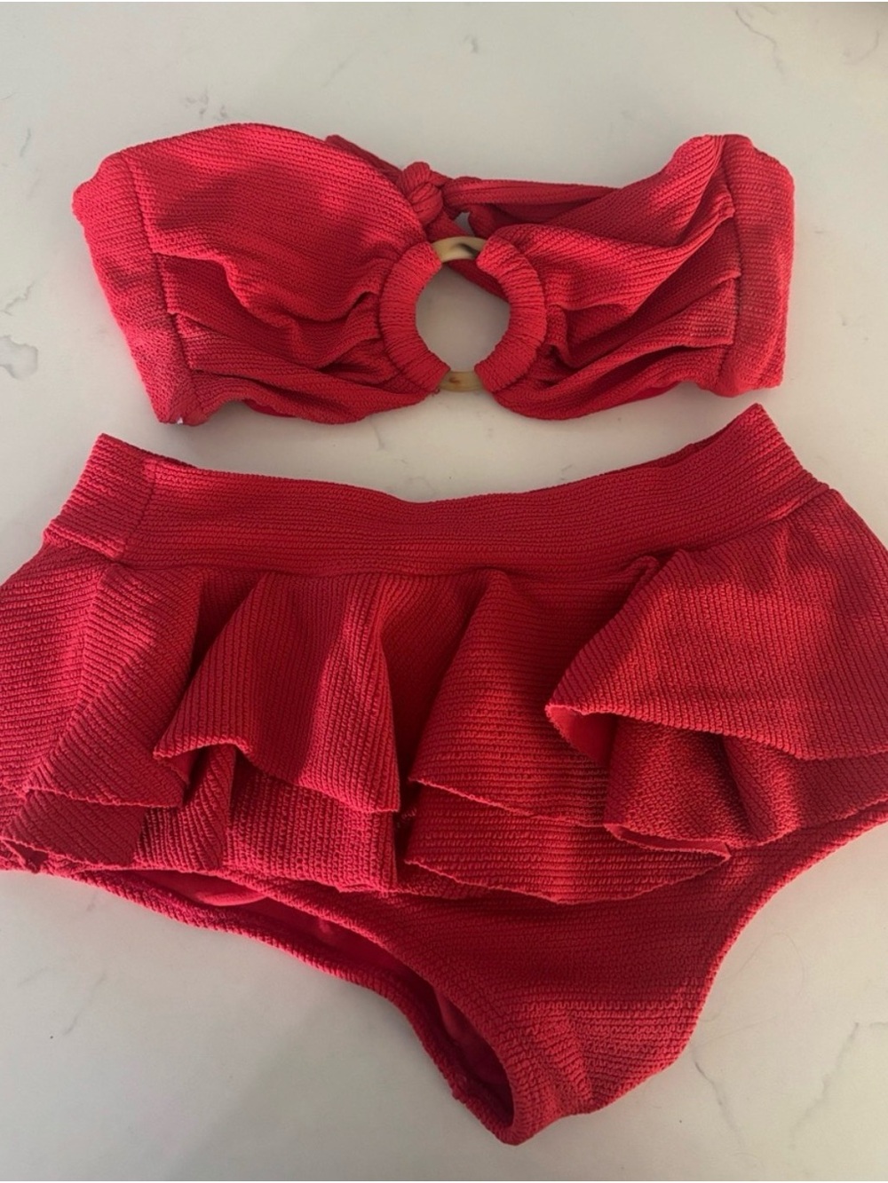 Montce High-Waist Ruffle Swim Shorts - Red